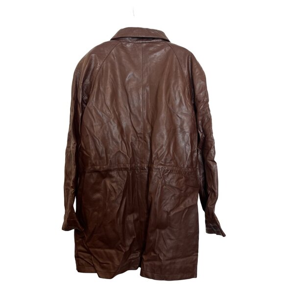 ExcelleD Brown Genuine Leather Long Jacket L Reg - Picture 2 of 4